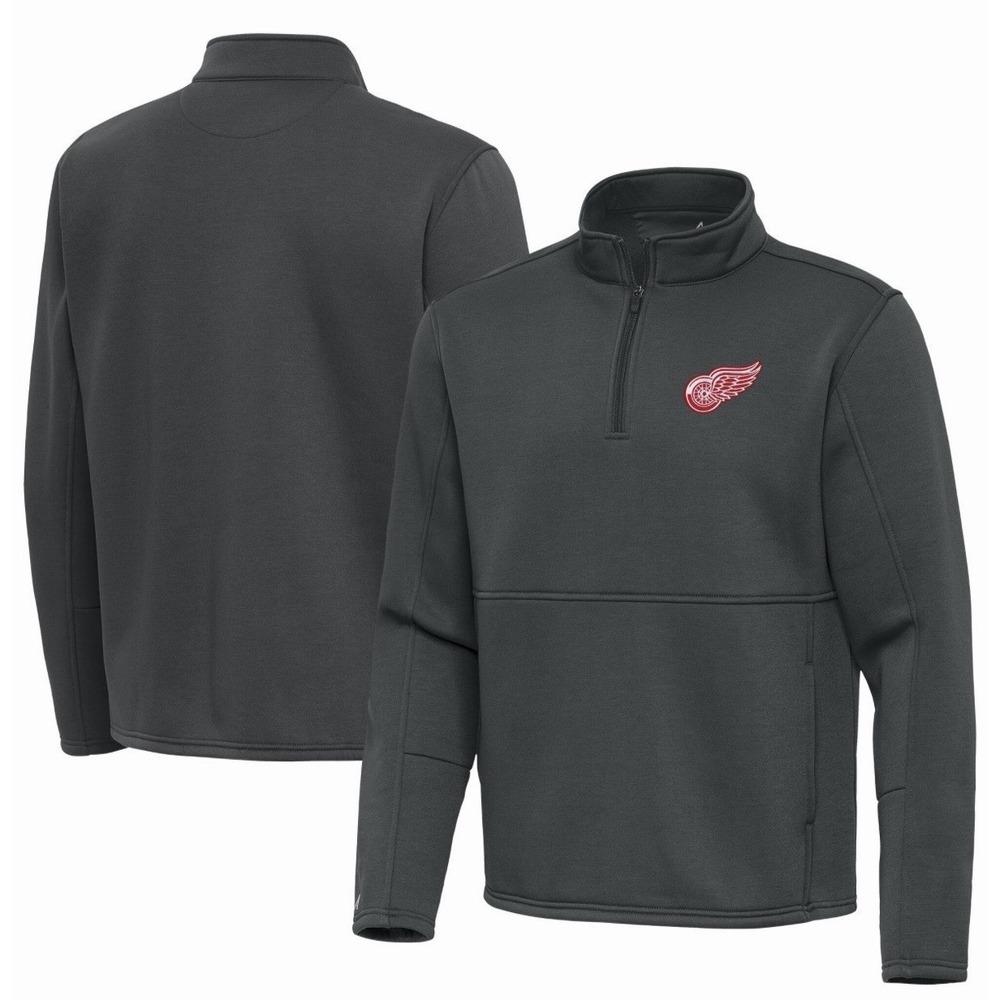 Detroit Red Wings Antigua Pewter Twist Quarter-Zip Pullover Jacket Men's Large